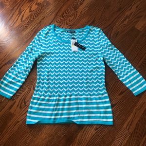 CABLE & GAUGE KNIT BLUE & WHITE MALIBU SHIRT TOP BLOUSE Sz M MEDIUM NWT NEW